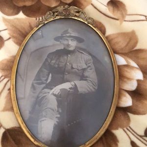 Vintage rare stairway art found photo WWI black & white war bubble brass frame